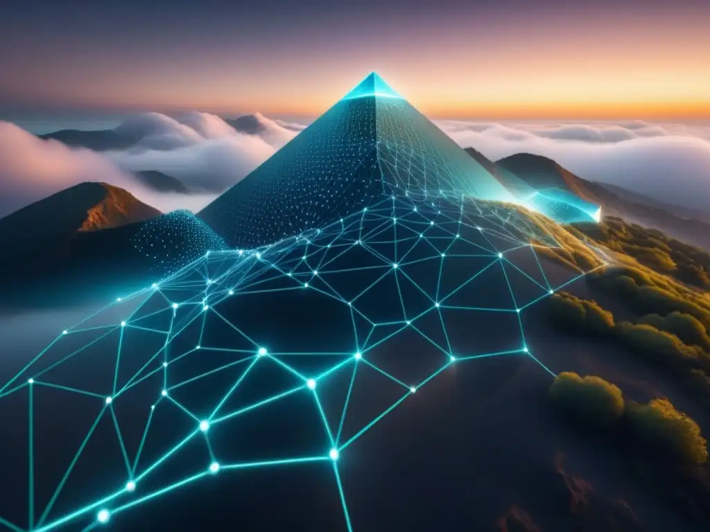 Futurista integración de Big Data y AI en decisiones financieras con nodos brillantes