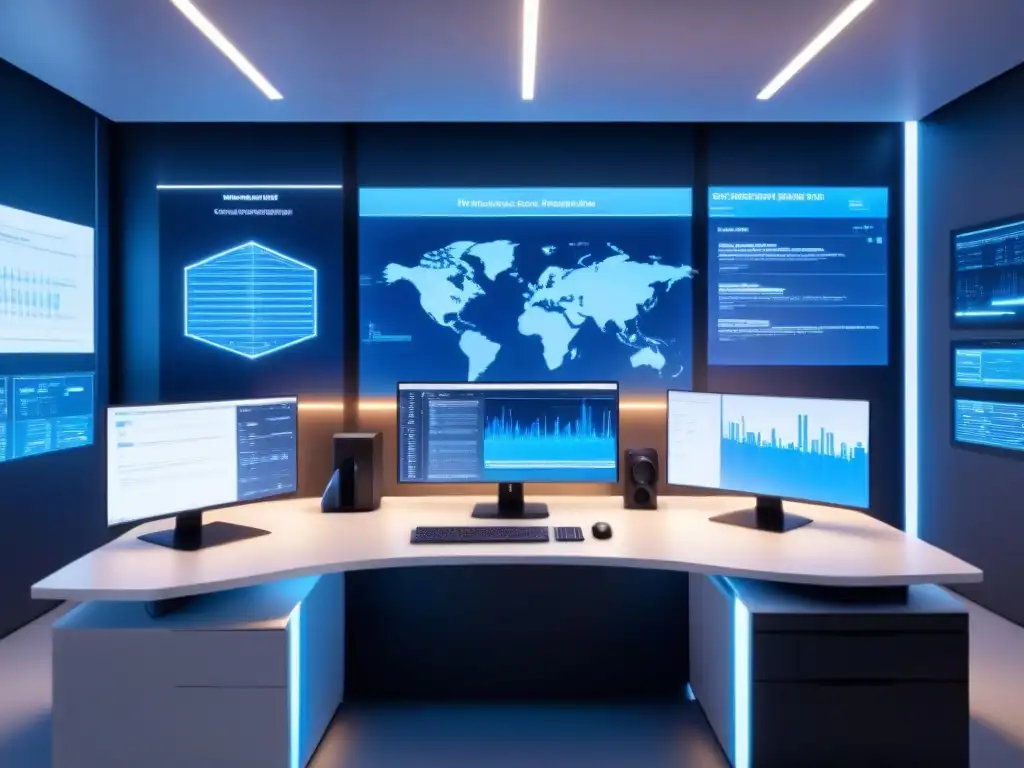 Futurista oficina con avanzada tecnología y proveedores software automatización procesos