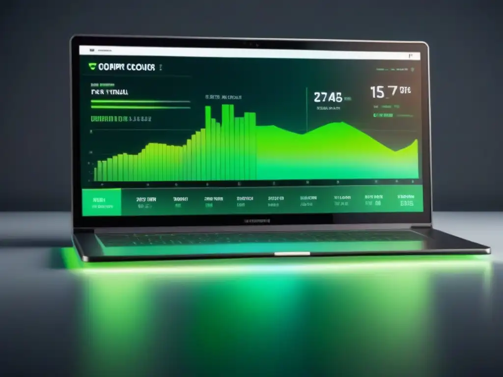 Futurista panel digital con visualizaciones de datos en empresas industriales en tonos monocromáticos con toques de verde neón