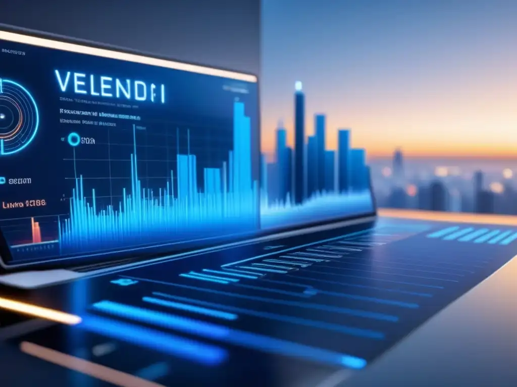 Visualización futurista de la optimización de precios con IA en tonos azules y plateados