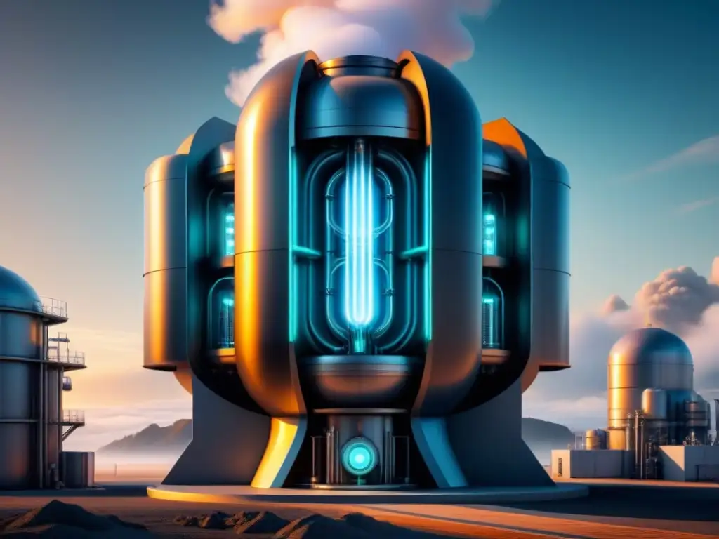 Diseño futurista de reactor de sales fundidas, resaltando avances en tecnología nuclear