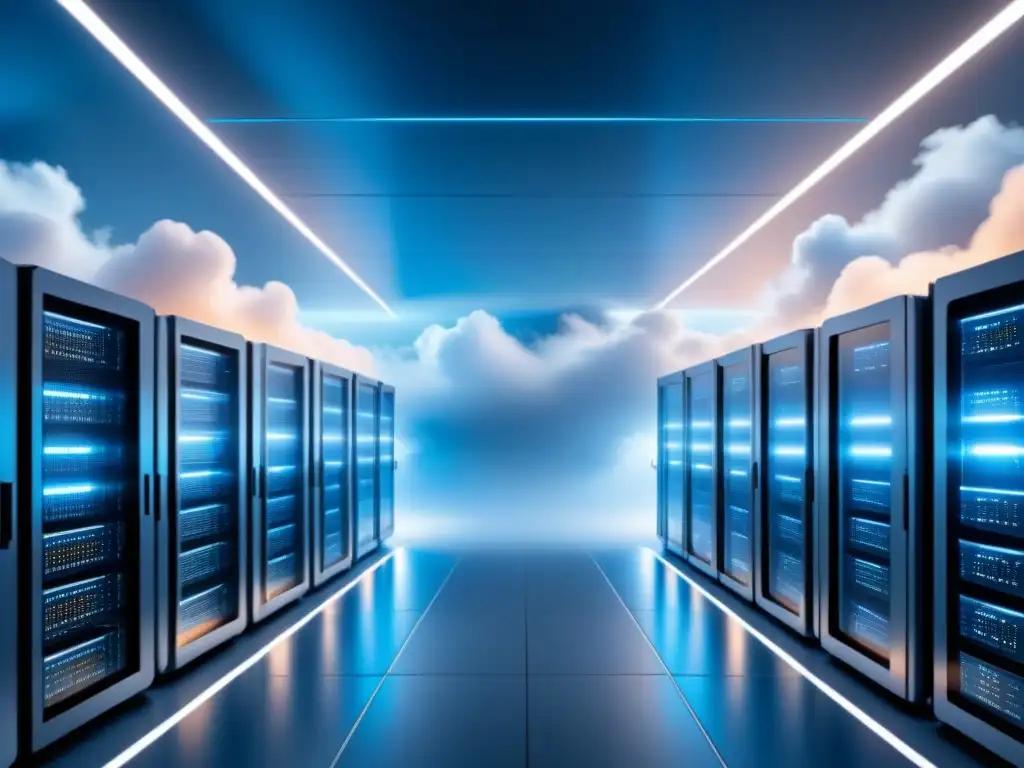 Futurista red de servidores en la nube, tonos azules y grises
