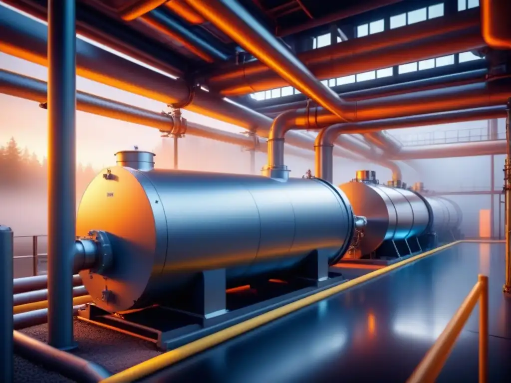 Un futurista sistema de almacenamiento de energía térmica en la industria, destacando innovaciones en diseño y tecnología