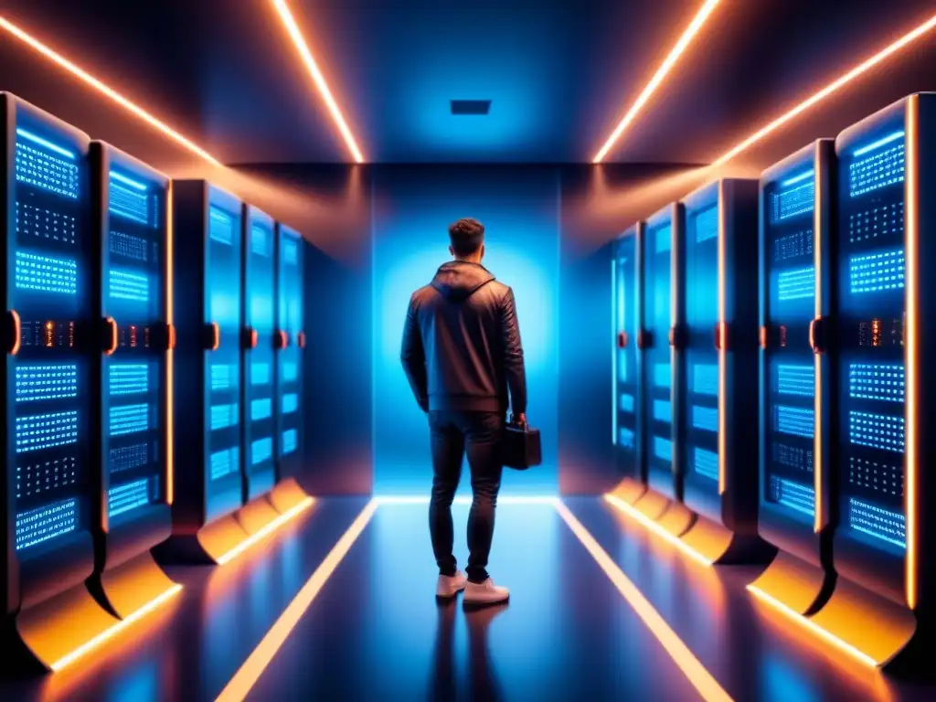Diseño futurista de supercomputadora con circuitos y luces brillantes