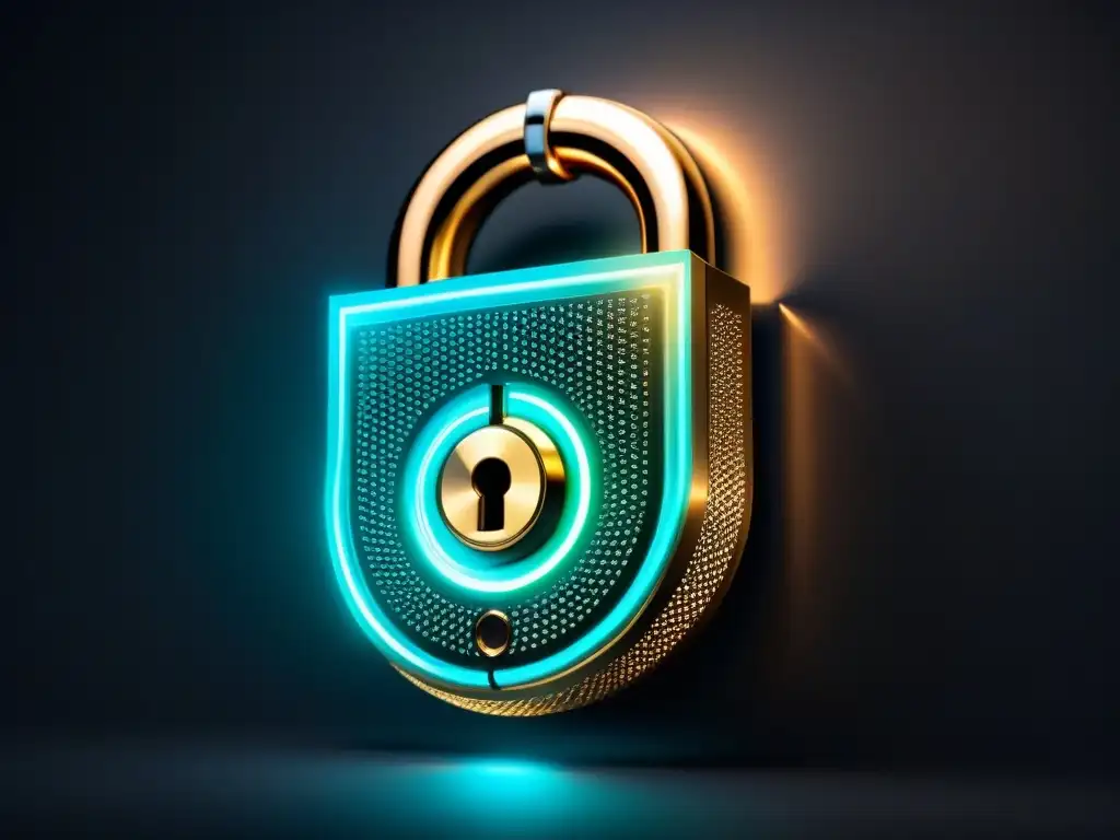 Futuro digital: detallado candado protección software en fondo oscuro