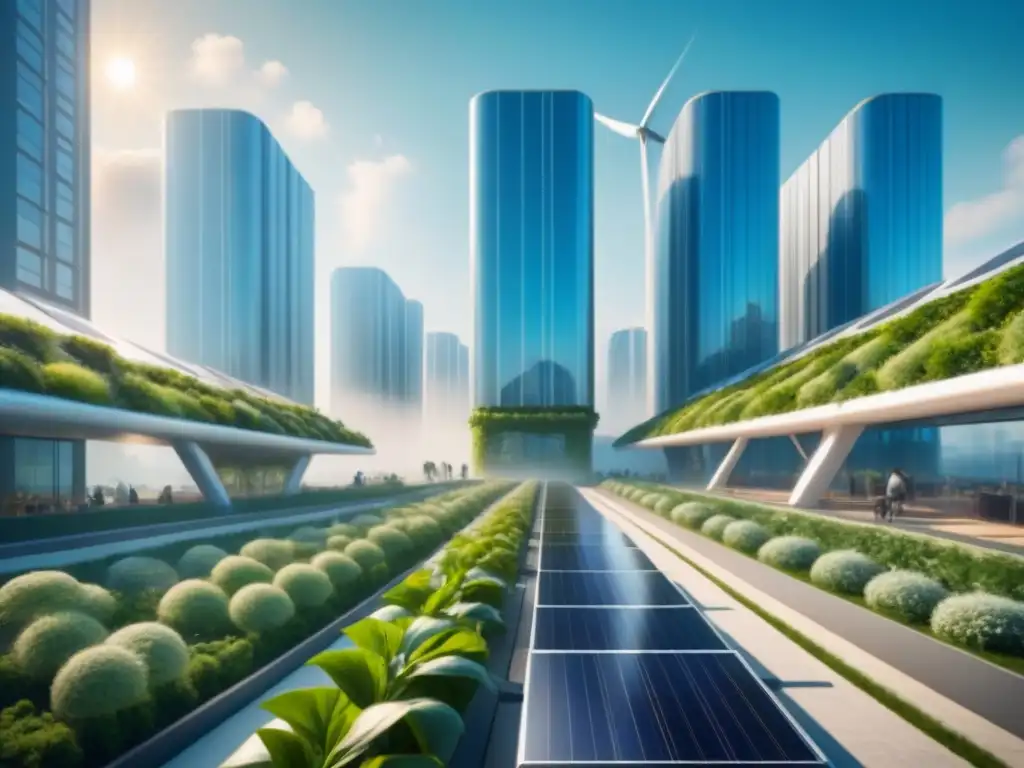 Un futuro sostenible: ciudad verde con arquitectura ecológica y naturaleza integrada