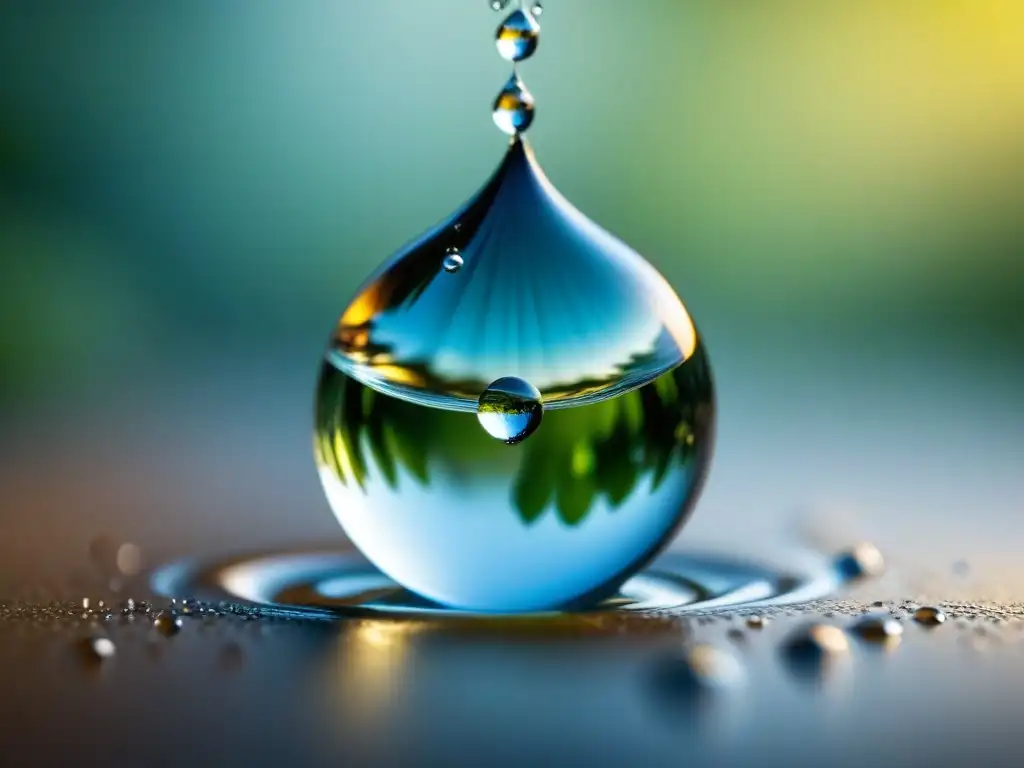 Gotas de agua suspendidas en el aire, reflejando luz, capturando la belleza del agua