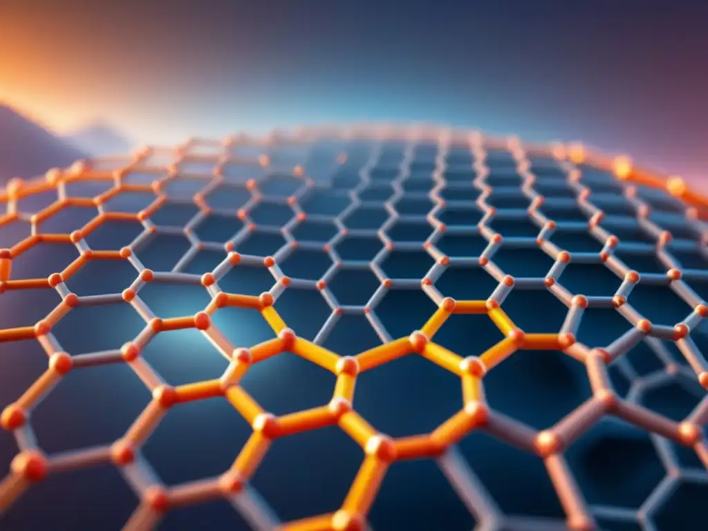 Producción de grafeno sostenible: Estructura atómica hexagonal en imagen minimalista de alto contraste