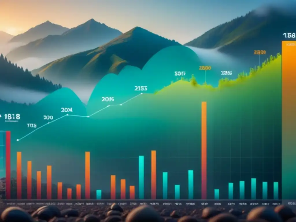 Gráfica financiera moderna de inversiones en biotecnología sostenible con líneas nítidas y colores vibrantes