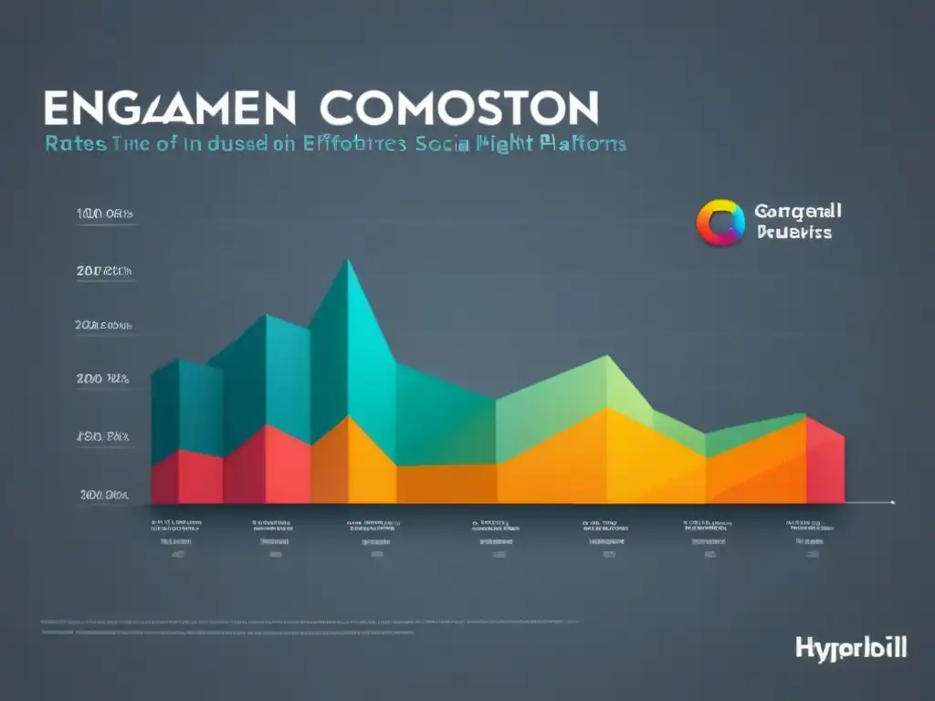 Gráfico moderno de líneas que muestra tasas de compromiso en redes, con colores distintos por industria