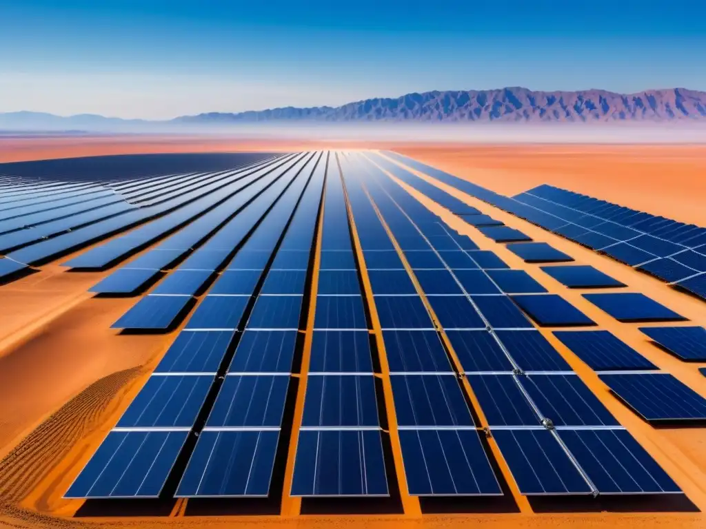 Una granja solar futurista en el desierto, capturando la innovación y sostenibilidad de las tendencias energía renovable tecnologías