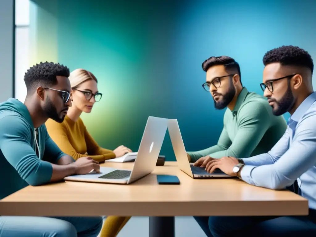 Reunión de fundadores: Innovación y diversidad en el mundo tech Un grupo diverso de fundadores de startups tecnológicas en una sesión de brainstorming