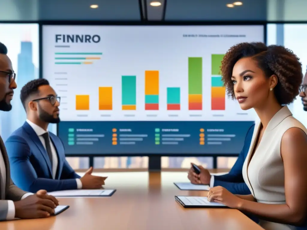 Inversores diversificados cautivados por presentación de startup innovadora Un grupo diverso de inversores escucha atentamente a una emprendedora en un pitch ganador para inversores tecnológicos