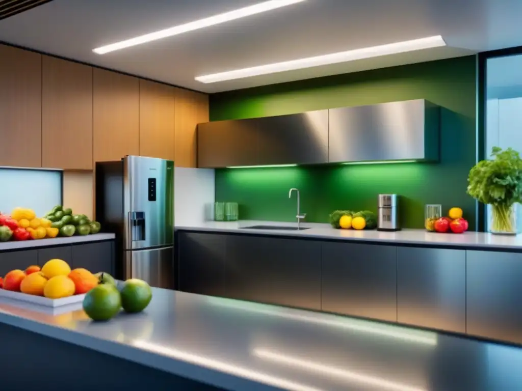 Grupo diverso en oficina disfruta de snack saludable, frutas y agua infusionada, programas hábitos alimenticios saludables oficina