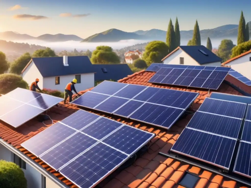 Un grupo diverso instala paneles solares en comunidad