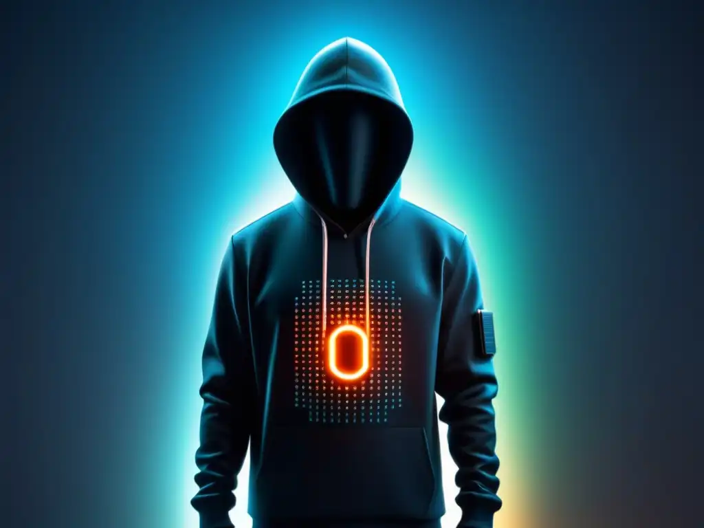 Un hacker cibernético rodeado de código binario, ilustrando un ataque a dispositivo IoT