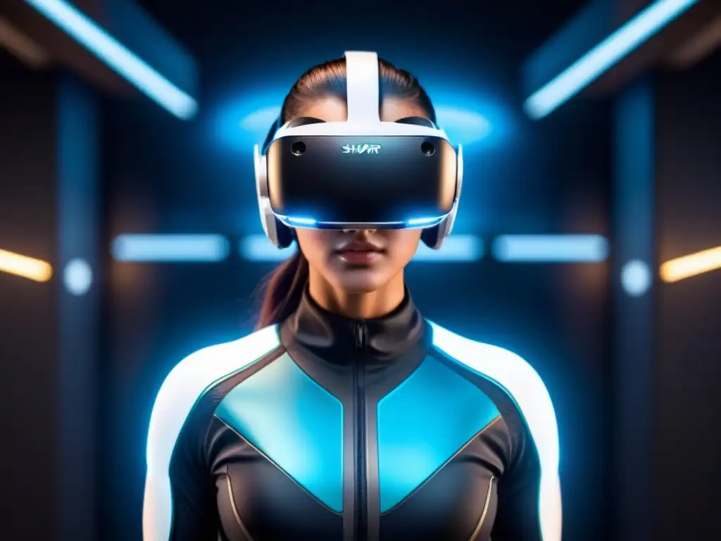 Headset de realidad virtual futurista con patrones de circuito y seguridad cibernética holográfica