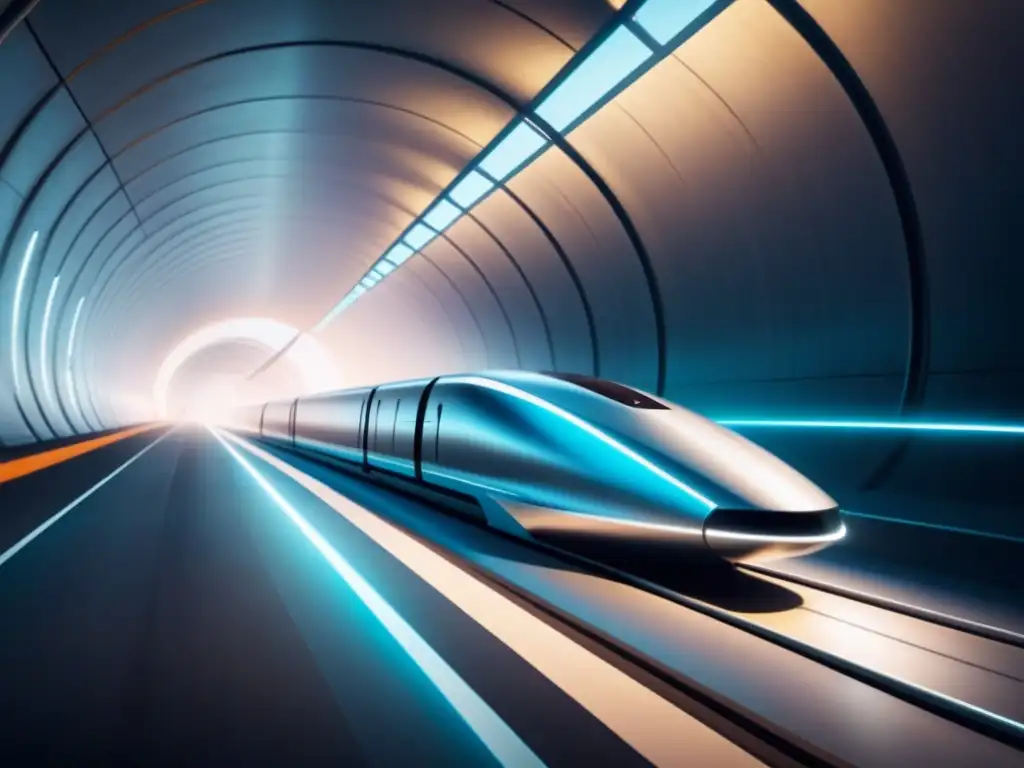 Un Hyperloop de alta velocidad surca un túnel futurista, transmitiendo innovación y eficiencia