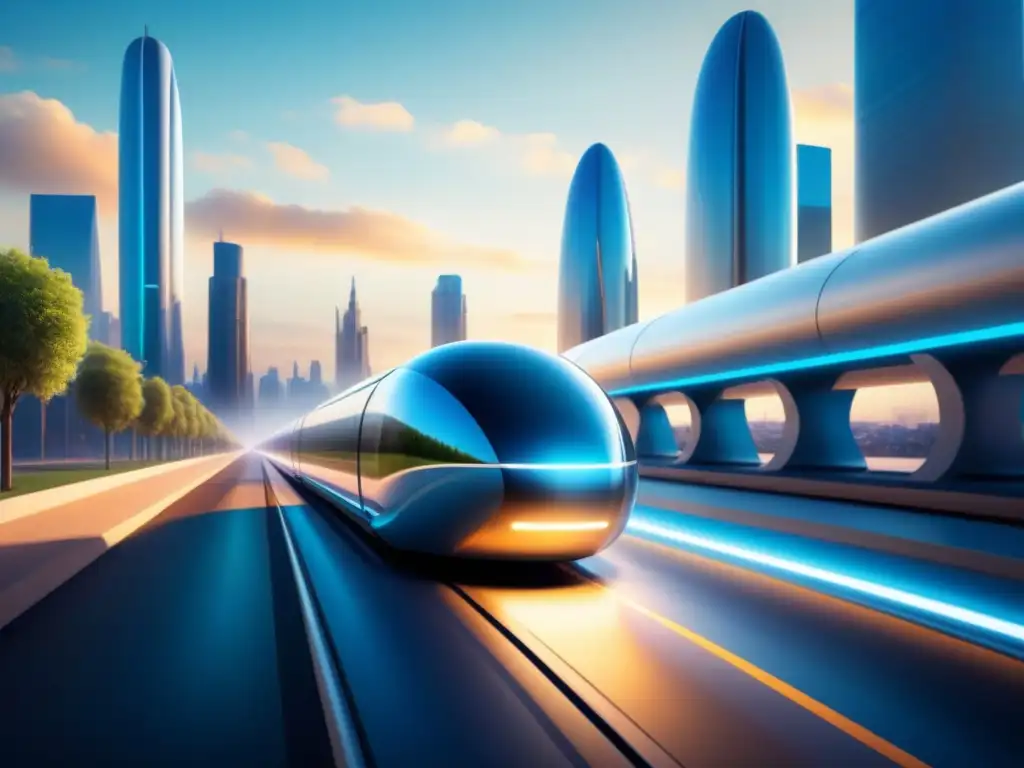 Un Hyperloop futurista surca el tubo alucinante, impacto viajes ultrarrápidos percepción tiempo