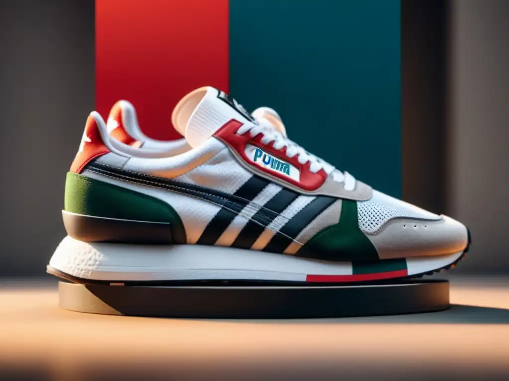 Dos icónicos diseños de zapatos de Adidas y Puma, resaltando sus distintivos logos