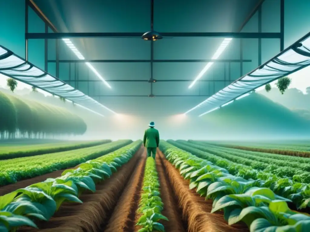 Una ilustración futurista y minimalista de la biología sintética para agricultura sostenible, fusionando naturaleza y tecnología