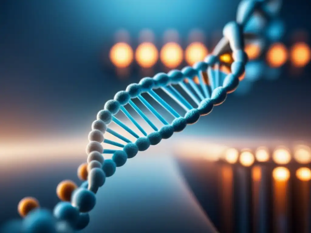 Imagen detallada y minimalista de edición genética con molécula CRISPR-Cas9 modificando un ADN en laboratorio sofisticado