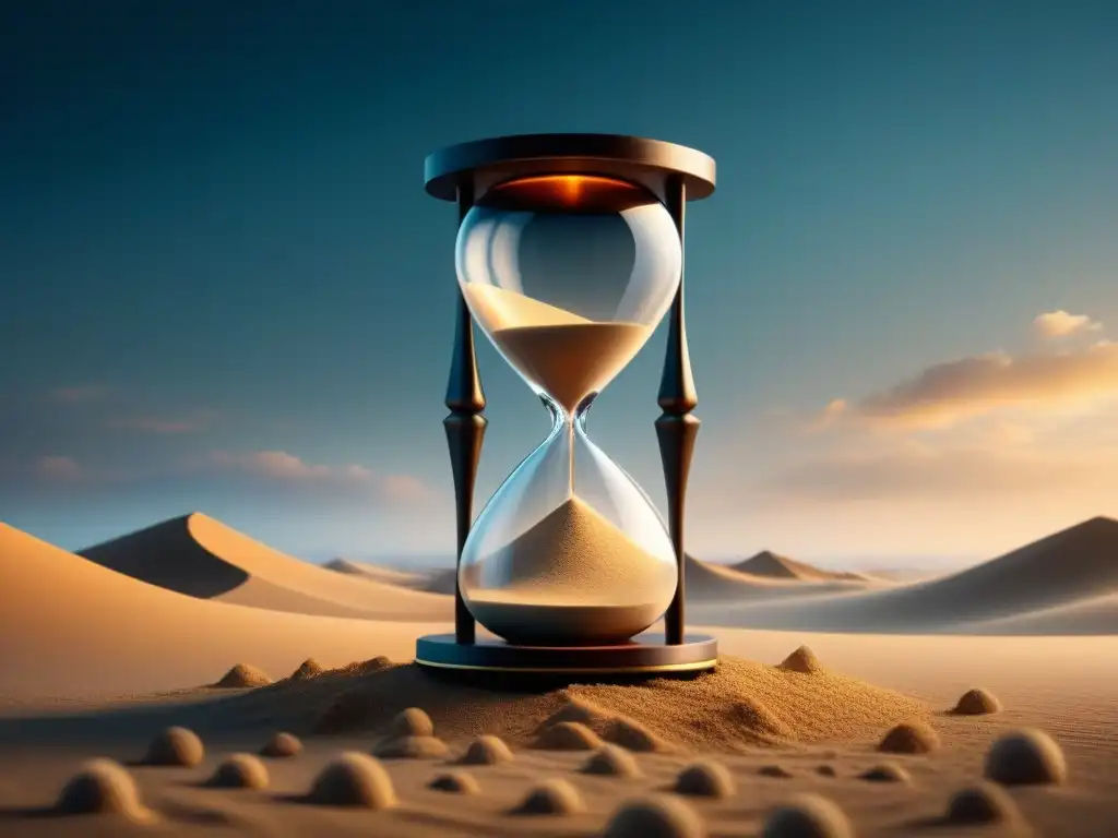 Equilibrio tradición-innovación: Reloj de arena y digital La imagen muestra la fusión entre un reloj de arena tradicional y un reloj digital, simbolizando la transformación digital en diversas industrias