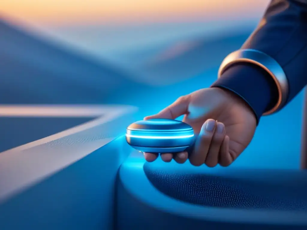 Dispositivos IoT interconectados en diseño futurista Una imagen futurista de dispositivos IoT interconectados con diseño moderno en tonos azules y metálicos