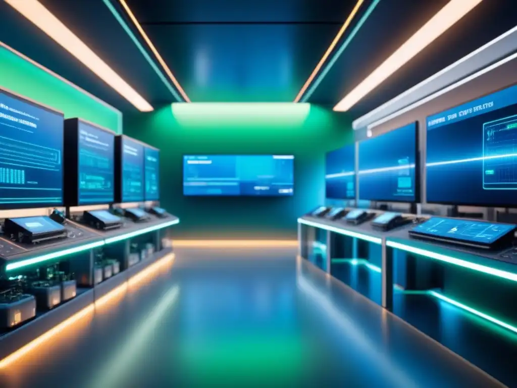 Planta industrial del futuro: conectividad IoT en acción Imagen futurista de una planta industrial con sensores y dispositivos conectados, reflejando la eficiencia del Internet de las Cosas en industrias