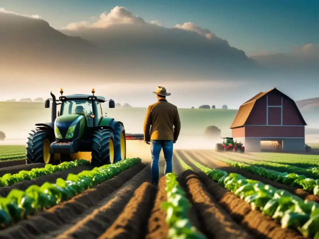 Imagen de una granja familiar moderna con una automación avanzada en la agricultura