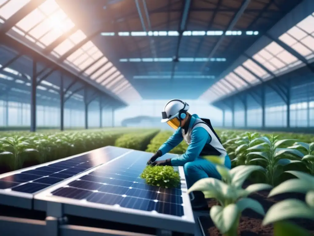 Planta industrial futurista: tecnología y naturaleza en armonía Imagen impactante de una planta industrial futurista integrada con naturaleza, simbolizando la Inteligencia Artificial en Impacto Ambiental