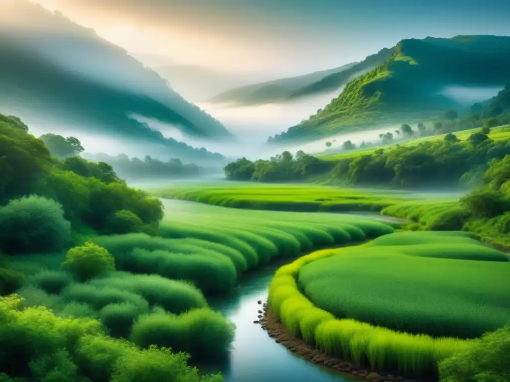 Imagen de paisaje verde exuberante tras restauración por minería sostenible y restauración ambiental