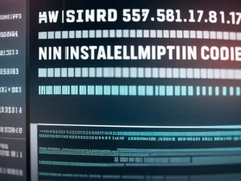 Código sofisticado en pantalla: ética informática Imagen de pantalla de computadora mostrando código sofisticado en blanco y negro, destacando la gestión de derechos de autor