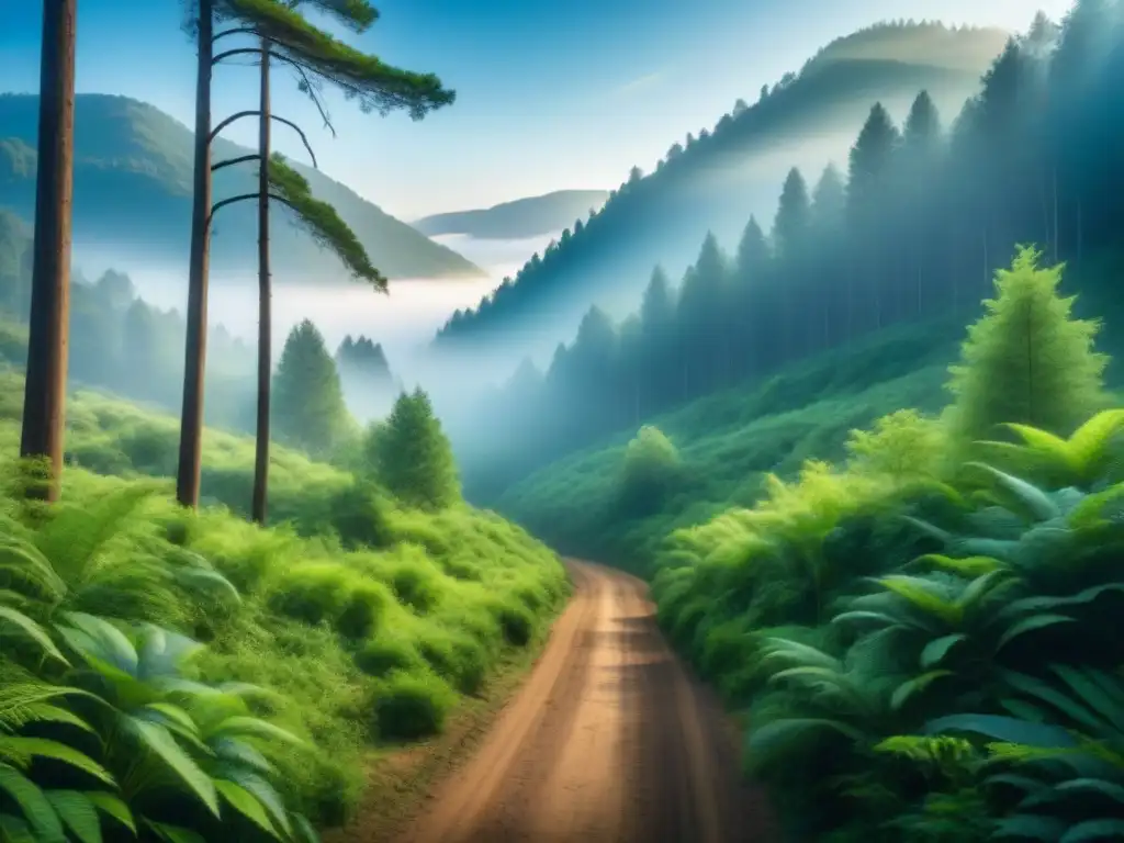 Imagen serena de un bosque verde con cielo azul, reflejando la armonía entre la naturaleza y la minería sostenible