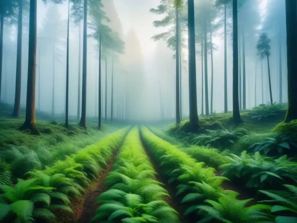 Transformación impactante: bosque verde renace en paisaje industrial remediado, lucha contra cambio climático