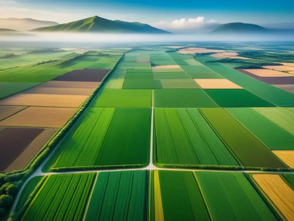 Impactante vista aérea de campos agrícolas y ríos en red, capturada con drones