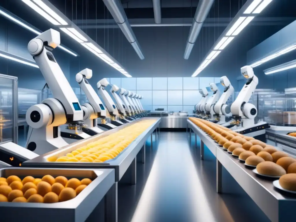 Una imponente fábrica de alimentos del futuro con robots de alta tecnología