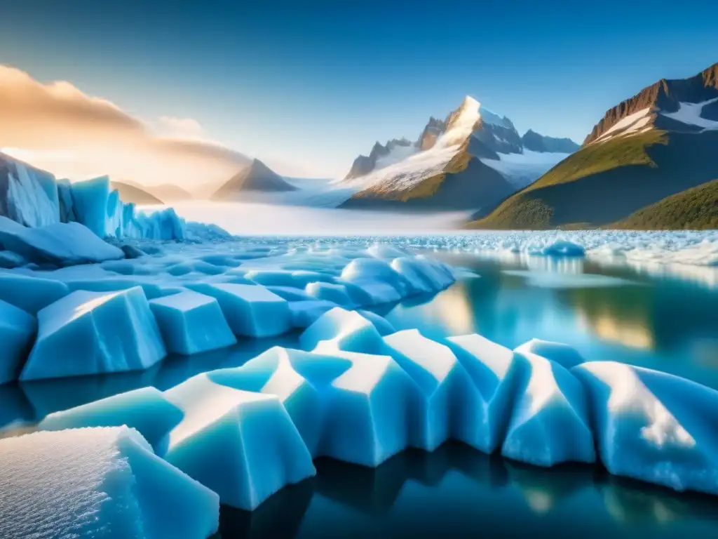 Glaciar imponente con hielo azul cristalino bajo cielo azul claro