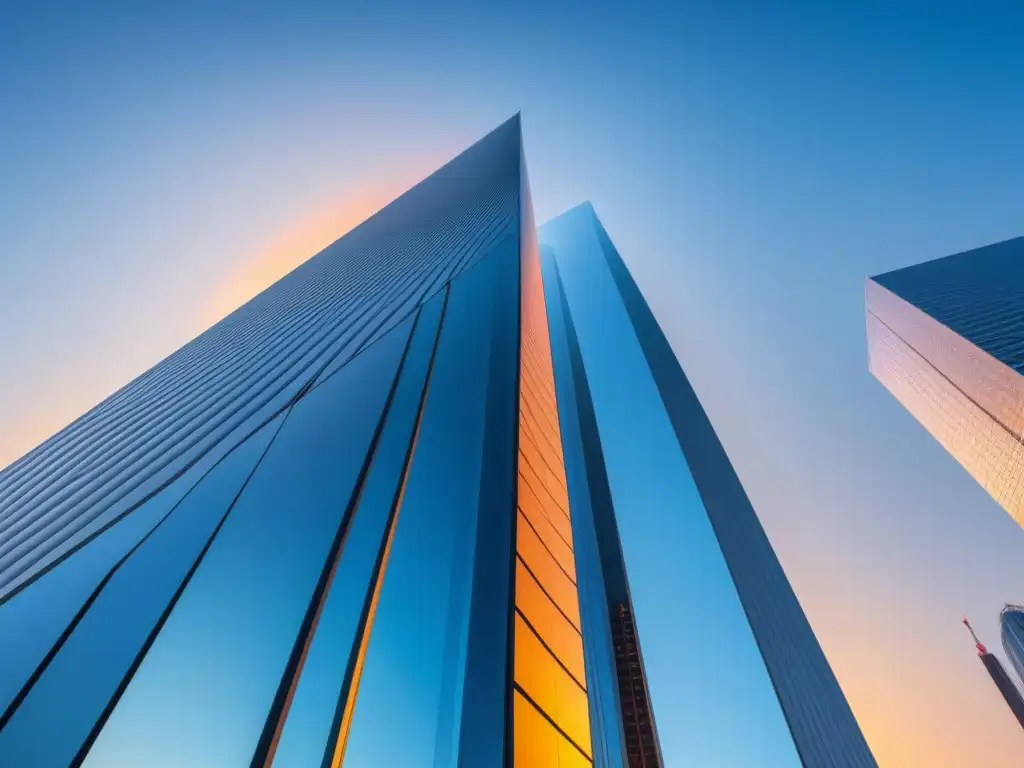 Rascacielos futurista: nanorefuerzos en construcción Imponente rascacielos moderno con nanoreforzados en materiales construcción, bajo cielo azul