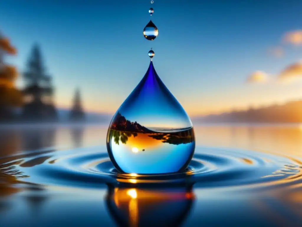 La Importancia del feedback constructivo reflejada en una gota de agua suspendida en el aire, deslumbrante y colorida