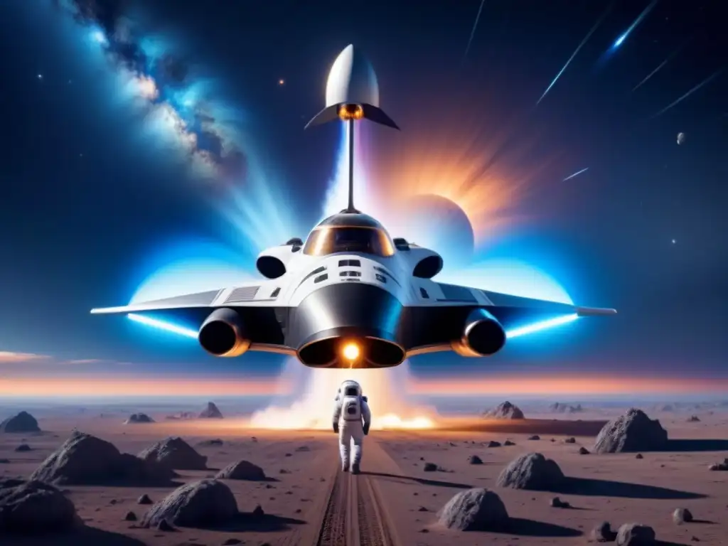 Un impresionante avance en la exploración espacial: nave futurista propulsada por nuevas tecnologías propulsión nuclear espacial, surcando el cosmos