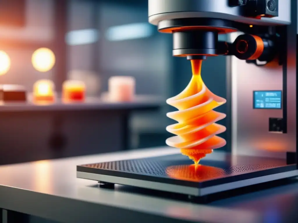 Innovación médica: Impresión 3D de implantes de precisión Un impresionante avance en medicina: una impresora 3D creando un implante detallado con polímeros de alto rendimiento