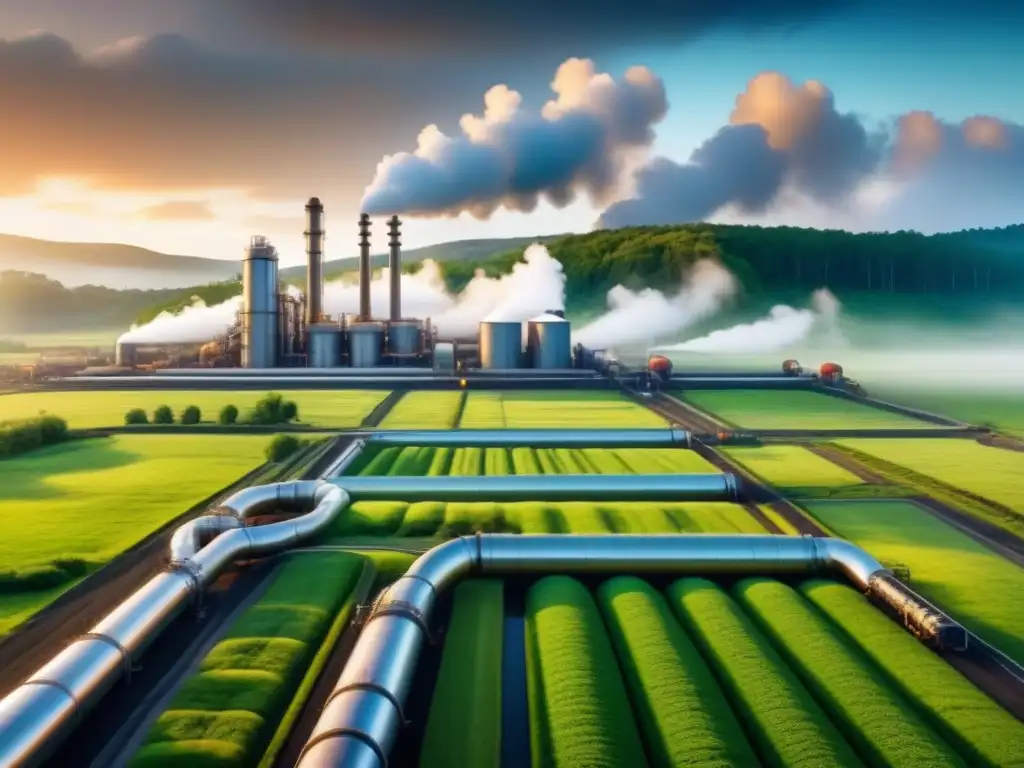 Complejo industrial verde: tecnología geotérmica de vanguardia Impresionante complejo industrial geotérmico en armonía con la naturaleza