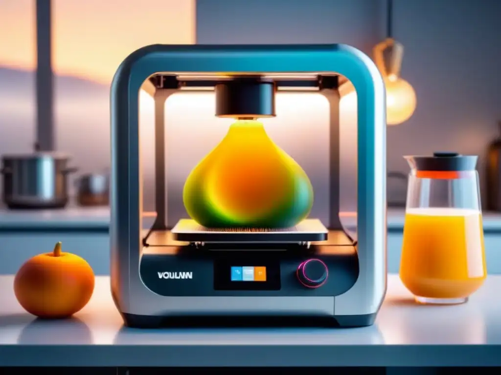 Una impresionante impresión 3D de alimentos personalizados en una cocina moderna y elegante