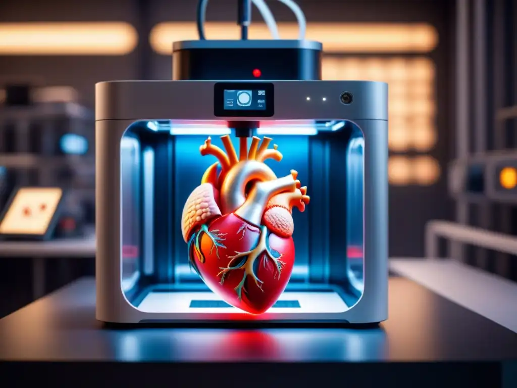 Una impresionante impresión 3D de un corazón humano, mostrando detalles precisos y tecnología avanzada en el proceso de creación