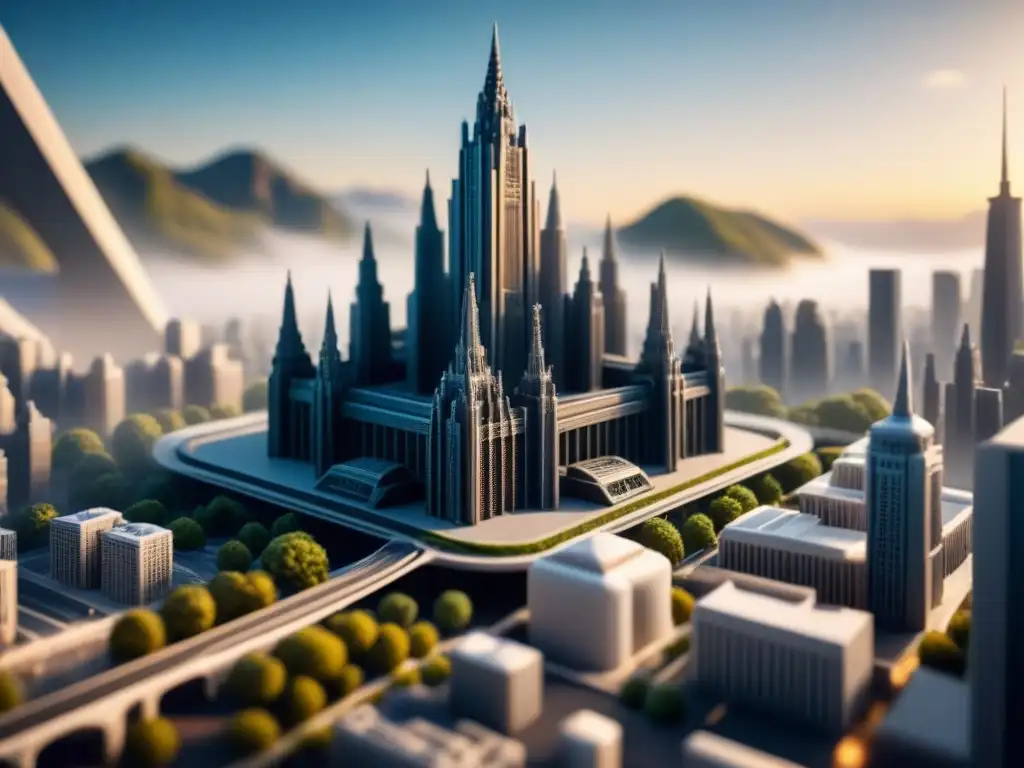 Una impresionante impresión 3D a gran escala de una ciudad futurista, detallada y compleja, en proceso de creación
