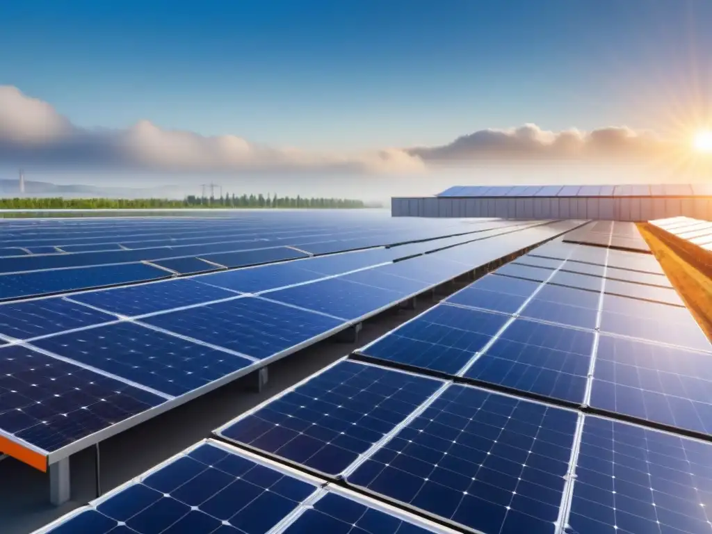 Instalación industrial solar: modernidad sostenible Impresionante instalación industrial con paneles solares en el techo, reflejando modernidad y sostenibilidad