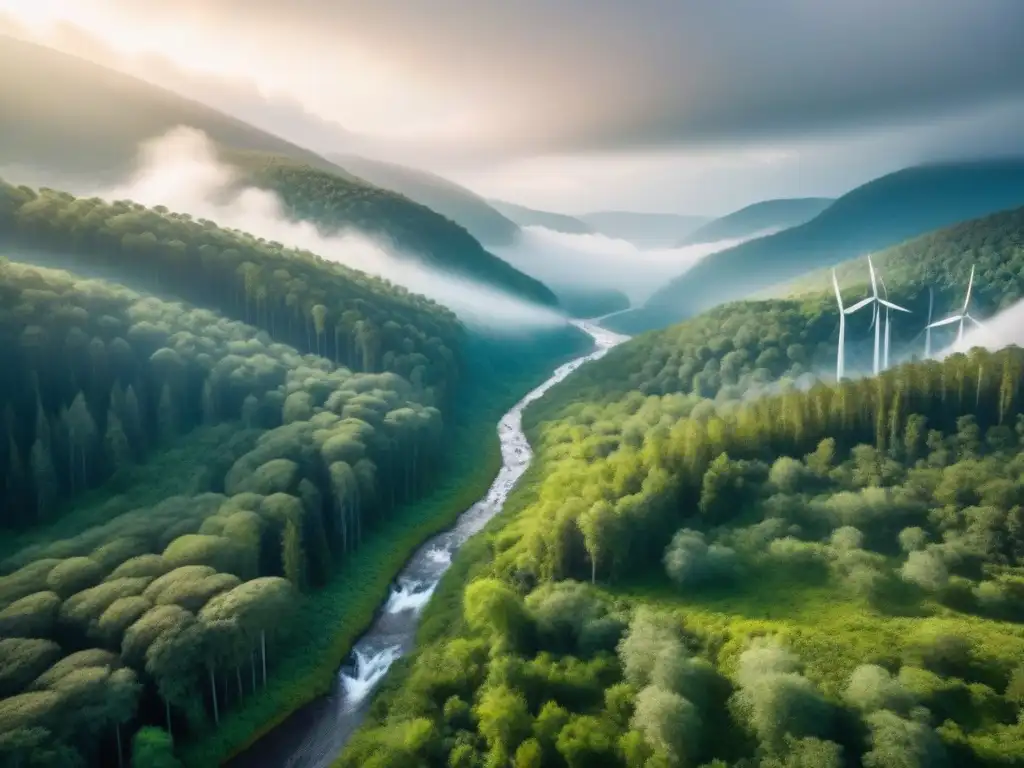 Minería ecoamigable integrada en bosque exuberante Un impresionante paisaje aéreo de un bosque verde que se funde con un sitio minero ecoamigable