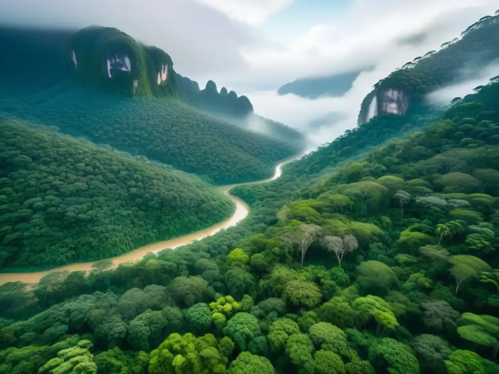 Impresionante vista aérea de la exuberante selva tropical, con minería sostenible integrada en armonía, mostrando la conservación del ecosistema