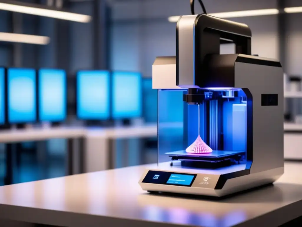 Avanzada impresión 3D de implantes médicos en laboratorio futurista Una impresora 3D futurista crea implantes médicos en un laboratorio moderno con diseño innovador